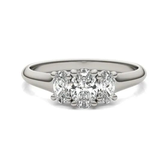 1 CTW Oval Lab Grown Diamond Three Stone Engagement Ring 14K White Gold (G - VS) - Health & Longevity Life