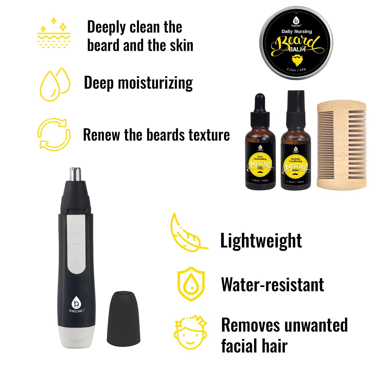 Pursonic Ultimate Beard Care Kit: Grooming Essentials for a Perfect Beard. - Health & Longevity Life