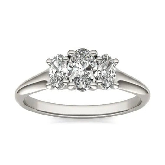 1 CTW Oval Lab Grown Diamond Three Stone Engagement Ring 14K White Gold (G - VS) - Health & Longevity Life