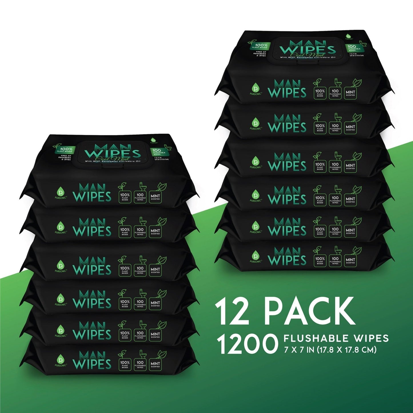 12 Pack of Flushable Man Wipes (1200 Mint Scented Wipes) - Health & Longevity Life