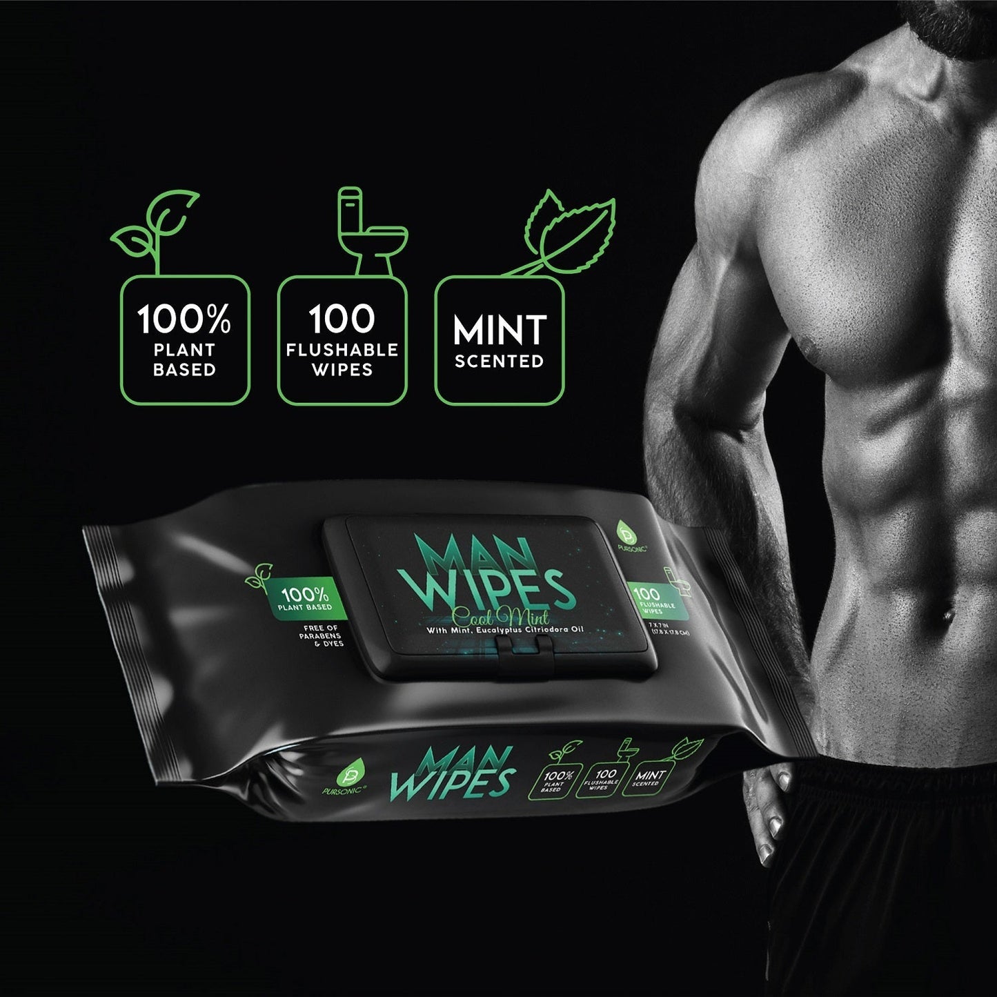 12 Pack of Flushable Man Wipes (1200 Mint Scented Wipes) - Health & Longevity Life