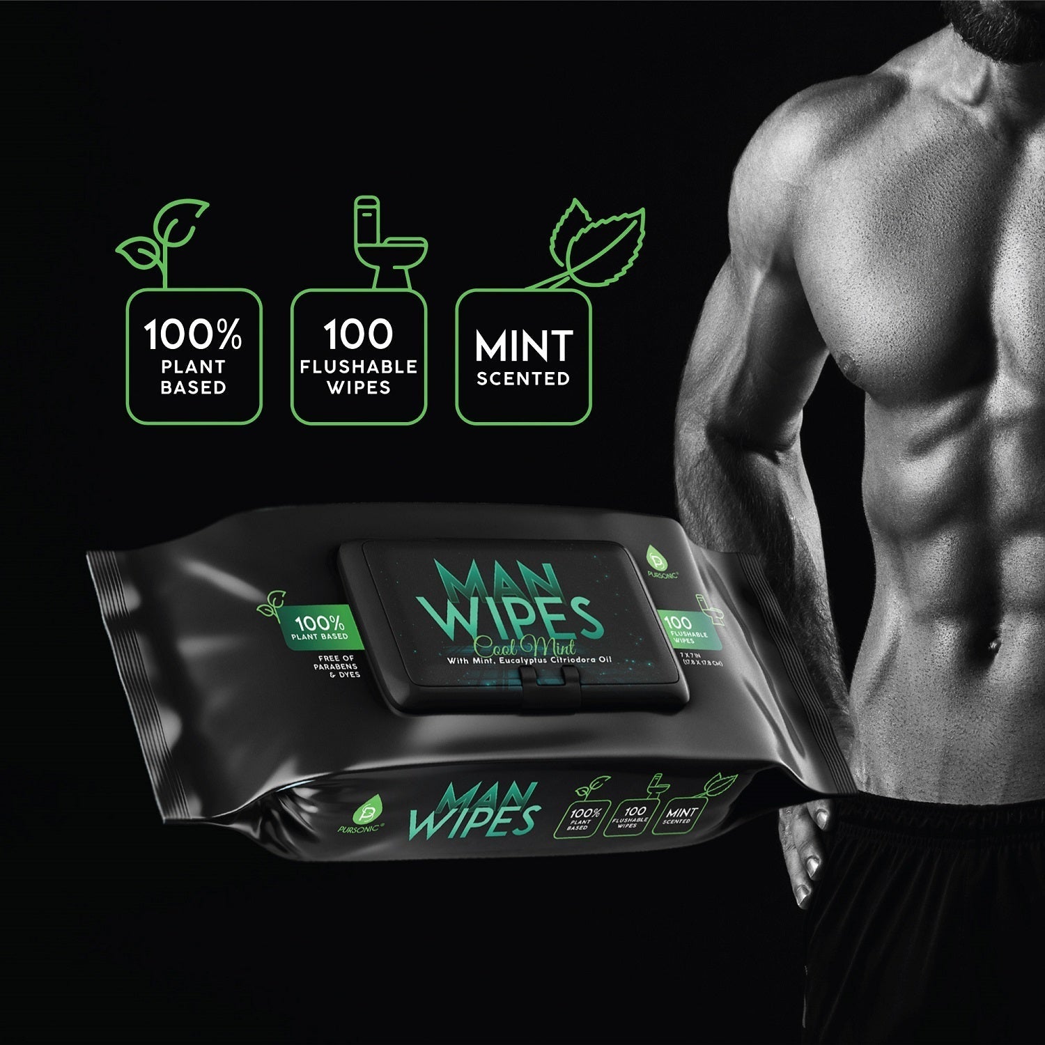 12 Pack of Flushable Man Wipes (1200 Mint Scented Wipes) - Health & Longevity Life