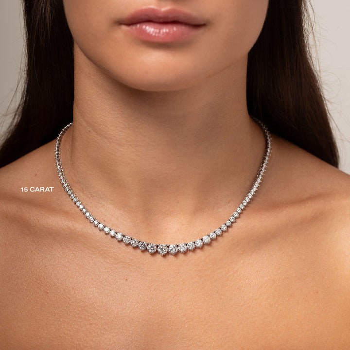 15 CTW Created Moissanite Graduated Tennis Necklace - G - H Color, SI Clarity - Health & Longevity Life