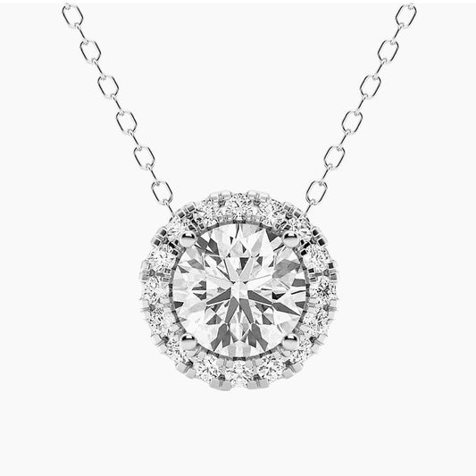 2.00 CTW AGI Certified Lab - Grown Diamond Halo Pendant Necklace in 14kt White Gold - Health & Longevity Life