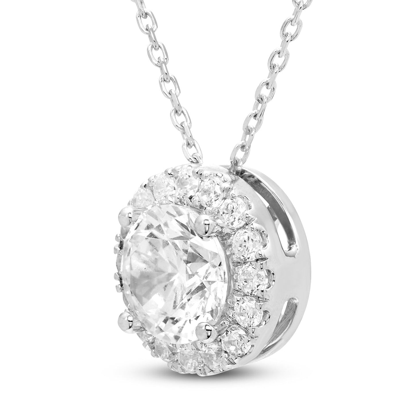 2.00 CTW AGI Certified Lab - Grown Diamond Halo Pendant Necklace in 14kt White Gold - Health & Longevity Life