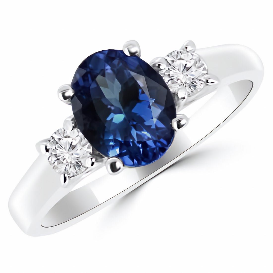 2.00 CTW Lab Created Oval Blue Sapphire & Diamond 3 - Stone Engagement Ring in 14kt Gold - Health & Longevity Life