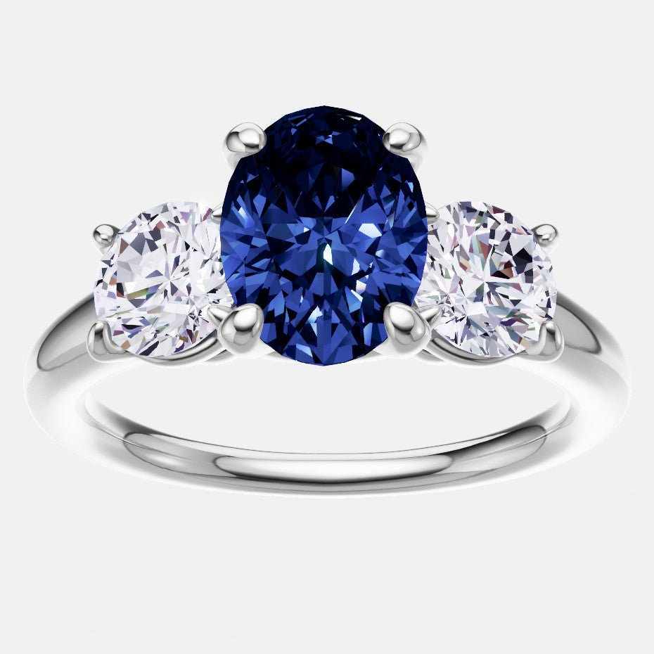 2.00 CTW Lab Created Oval Blue Sapphire & Diamond 3 - Stone Engagement Ring in 14kt Gold - Health & Longevity Life