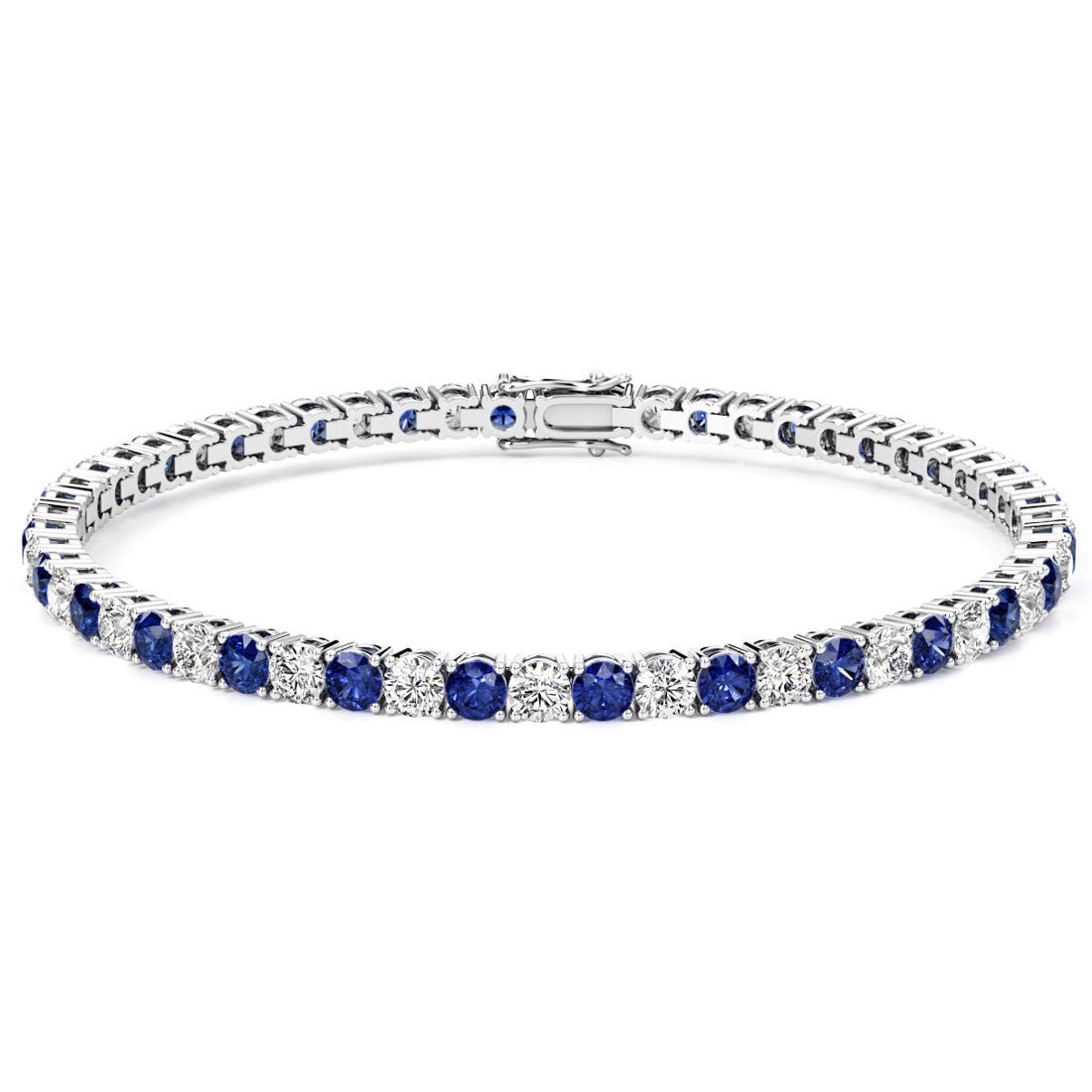 7.50 CTW AGI Certified Lab Created Blue Sapphire & Diamond Tennis Bracelet in 14K White Gold Overlay - Health & Longevity Life