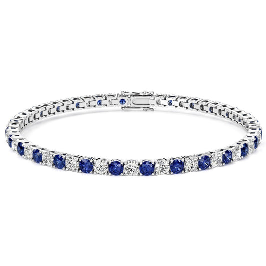 7.50 CTW AGI Certified Lab Created Blue Sapphire & Diamond Tennis Bracelet in 14K White Gold Overlay - Health & Longevity Life