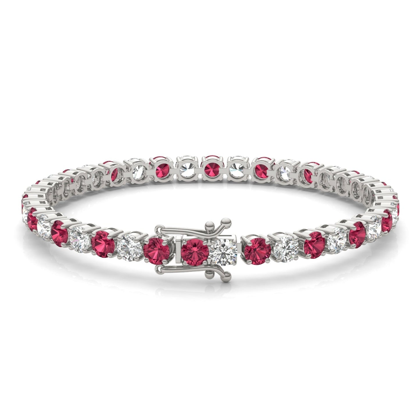 7.50 CTW AGI Certified Lab Created Ruby & Diamond Tennis Bracelet in 14K White Gold Overlay - Health & Longevity Life