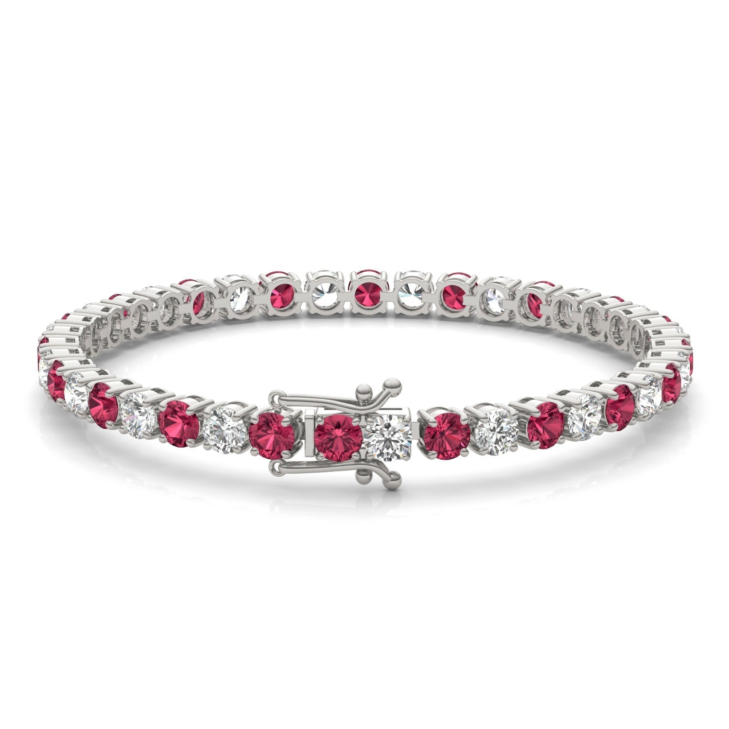 7.50 CTW AGI Certified Lab Created Ruby & Diamond Tennis Bracelet in 14K White Gold Overlay - Health & Longevity Life