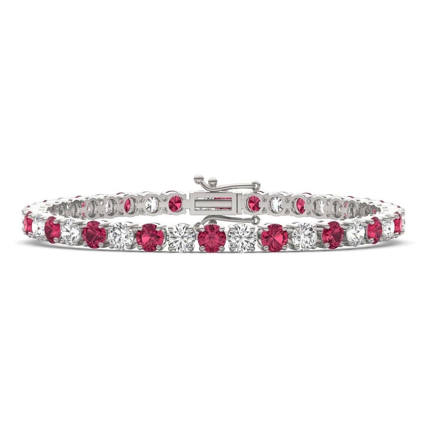 7.50 CTW AGI Certified Lab Created Ruby & Diamond Tennis Bracelet in 14K White Gold Overlay - Health & Longevity Life