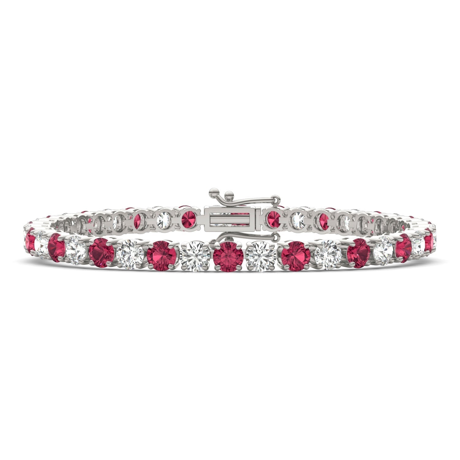 7.50 CTW AGI Certified Lab Created Ruby & Diamond Tennis Bracelet in 14K White Gold Overlay - Health & Longevity Life