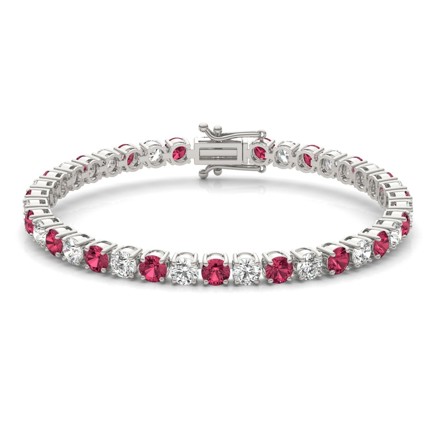 7.50 CTW AGI Certified Lab Created Ruby & Diamond Tennis Bracelet in 14K White Gold Overlay - Health & Longevity Life