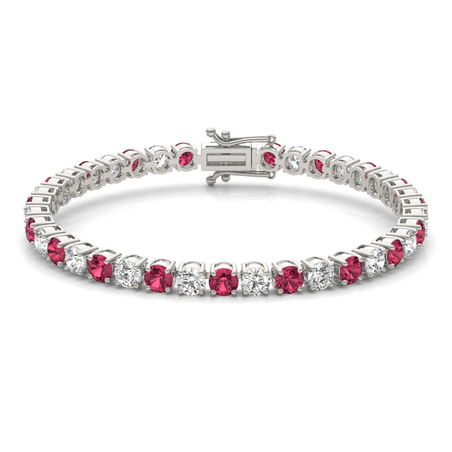 7.50 CTW AGI Certified Lab Created Ruby & Diamond Tennis Bracelet in 14K White Gold Overlay - Health & Longevity Life