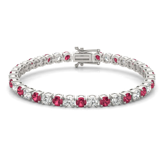 7.50 CTW AGI Certified Lab Created Ruby & Diamond Tennis Bracelet in 14K White Gold Overlay - Health & Longevity Life