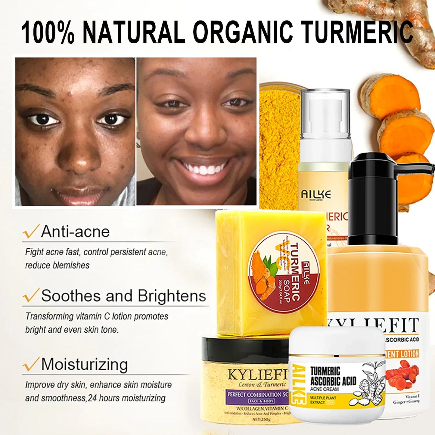 AILKE Organic Turmeric Skin Care, Lighten, Improve Dullness, Brightening, Hydration, Exfoliates, Smooths Skin, For Men And Women - Health & Longevity Life