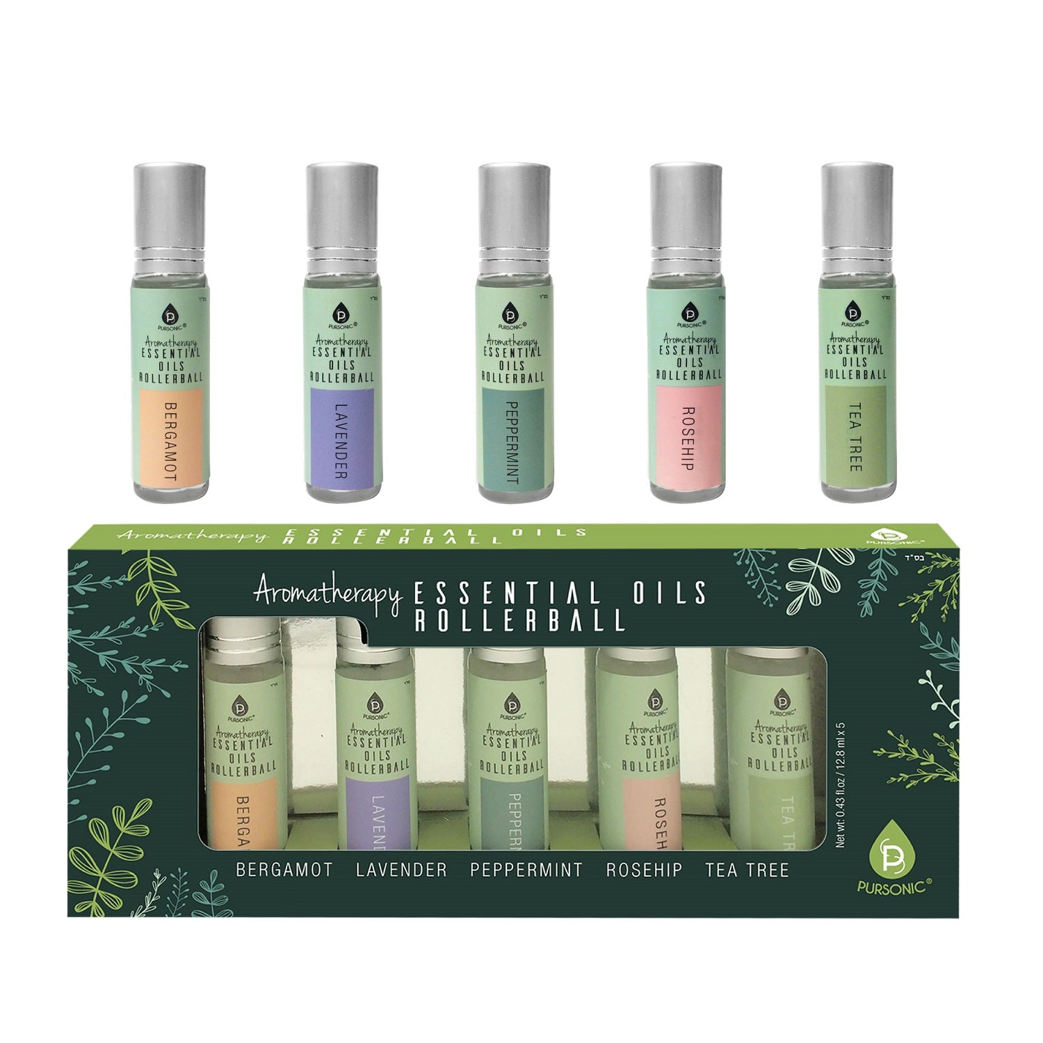 Aromatherapy Essential Oils Rollerballs (Bergamot, Lavender, Peppermint, Rosehip, Tea Tree) - Health & Longevity Life