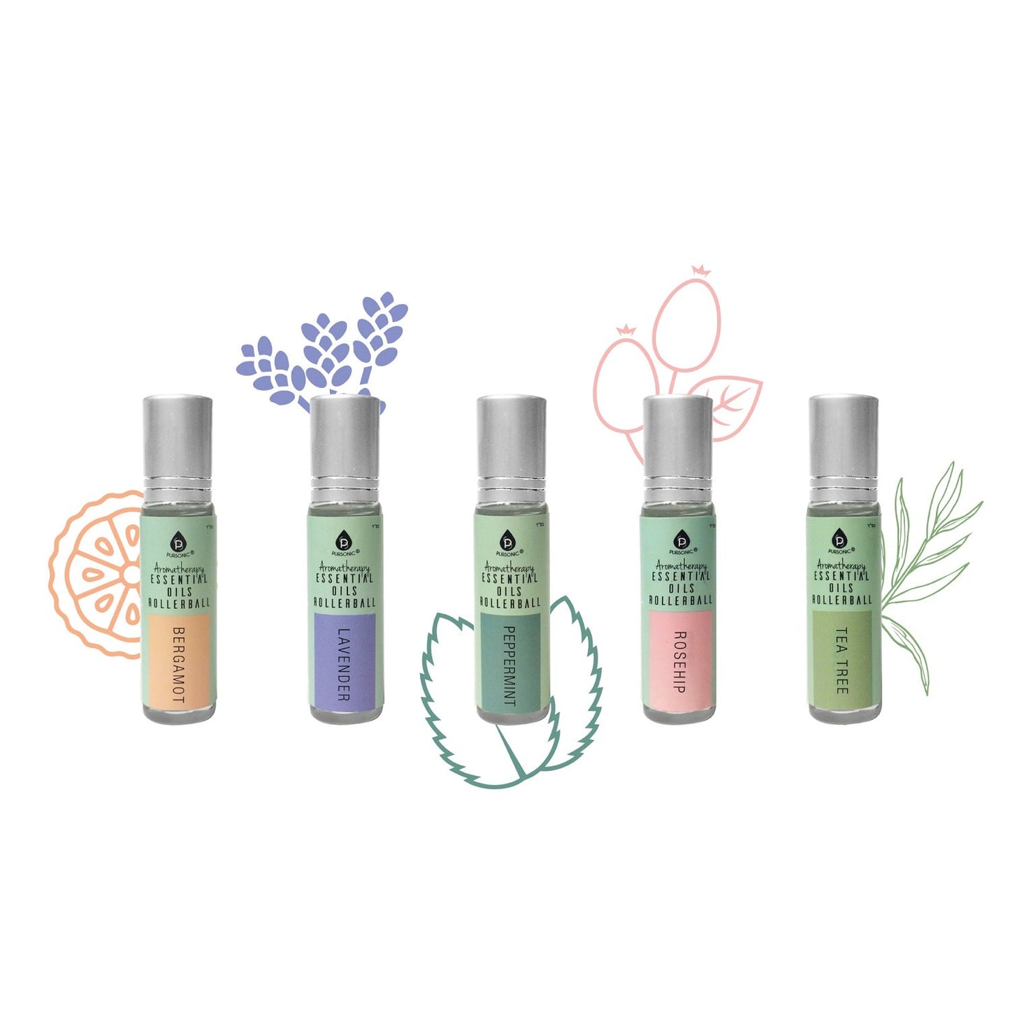 Aromatherapy Essential Oils Rollerballs (Bergamot, Lavender, Peppermint, Rosehip, Tea Tree) - Health & Longevity Life