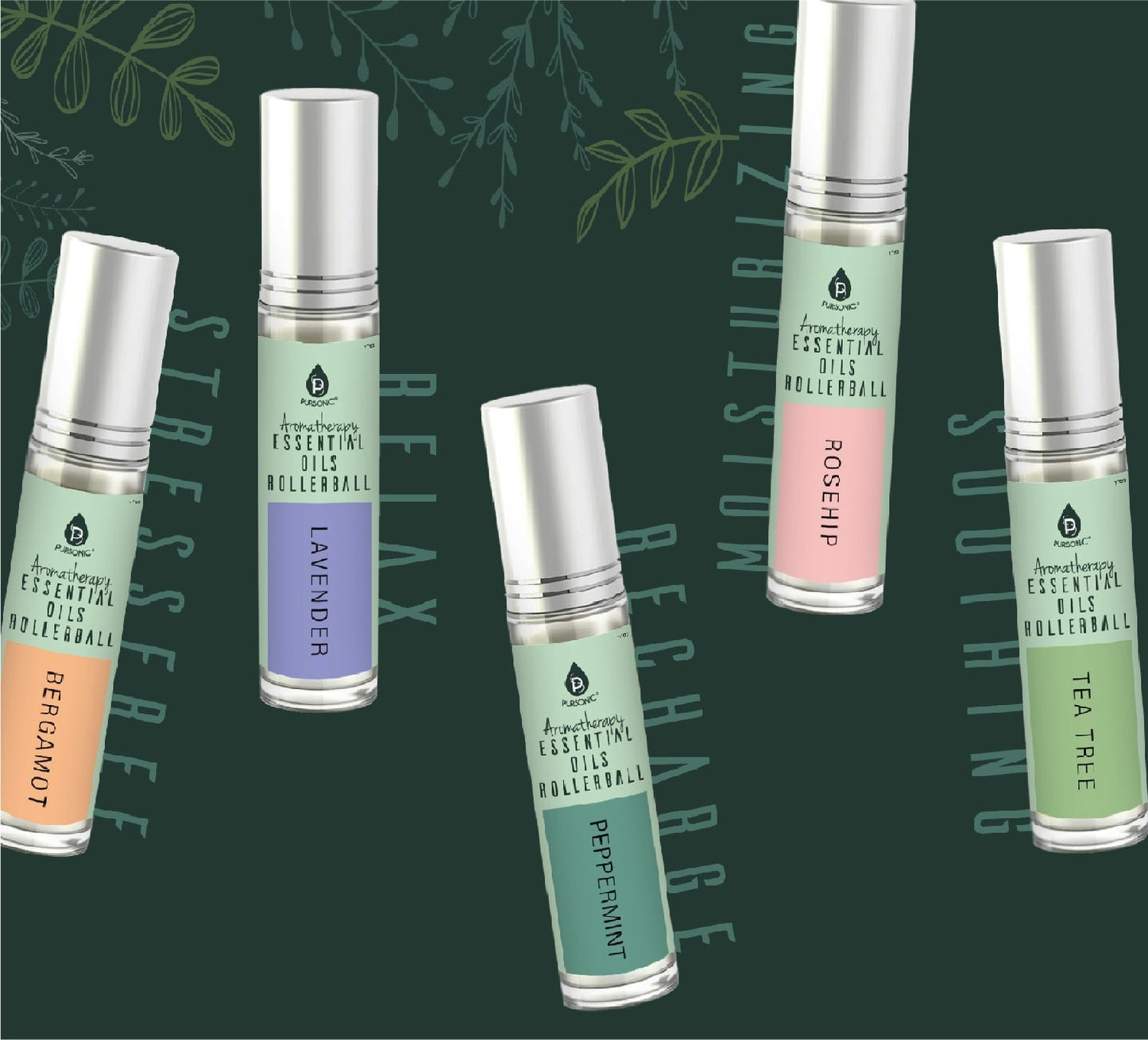 Aromatherapy Essential Oils Rollerballs (Bergamot, Lavender, Peppermint, Rosehip, Tea Tree) - Health & Longevity Life