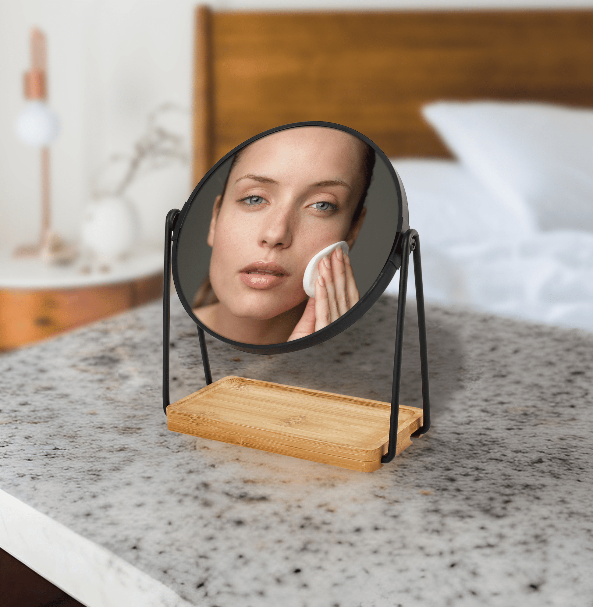 Dual Side Mirror With Bamboo Tray - Health & Longevity Life