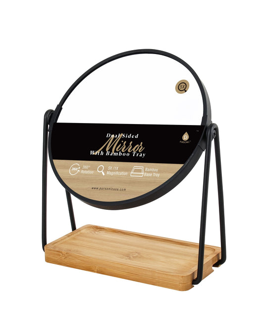 Dual Side Mirror With Bamboo Tray - Health & Longevity Life