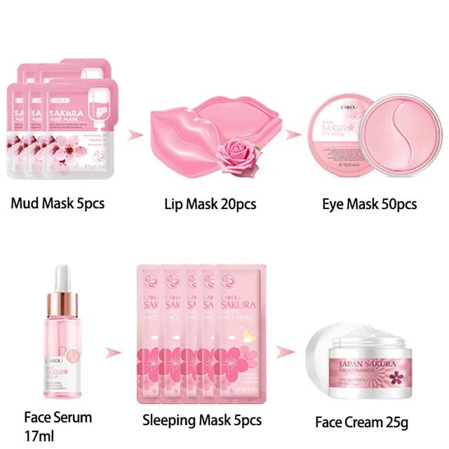 Facial Products Kit Sakura Skin Care Set Facial Cleanser Face Cream Fade Dark Circles Eye Cream Korean Skincare Products - Health & Longevity Life