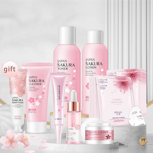 Facial Products Kit Sakura Skin Care Set Facial Cleanser Face Cream Fade Dark Circles Eye Cream Korean Skincare Products - Health & Longevity Life