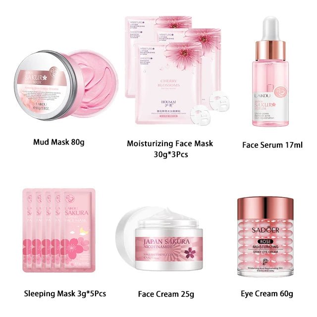 Facial Products Kit Sakura Skin Care Set Facial Cleanser Face Cream Fade Dark Circles Eye Cream Korean Skincare Products - Health & Longevity Life