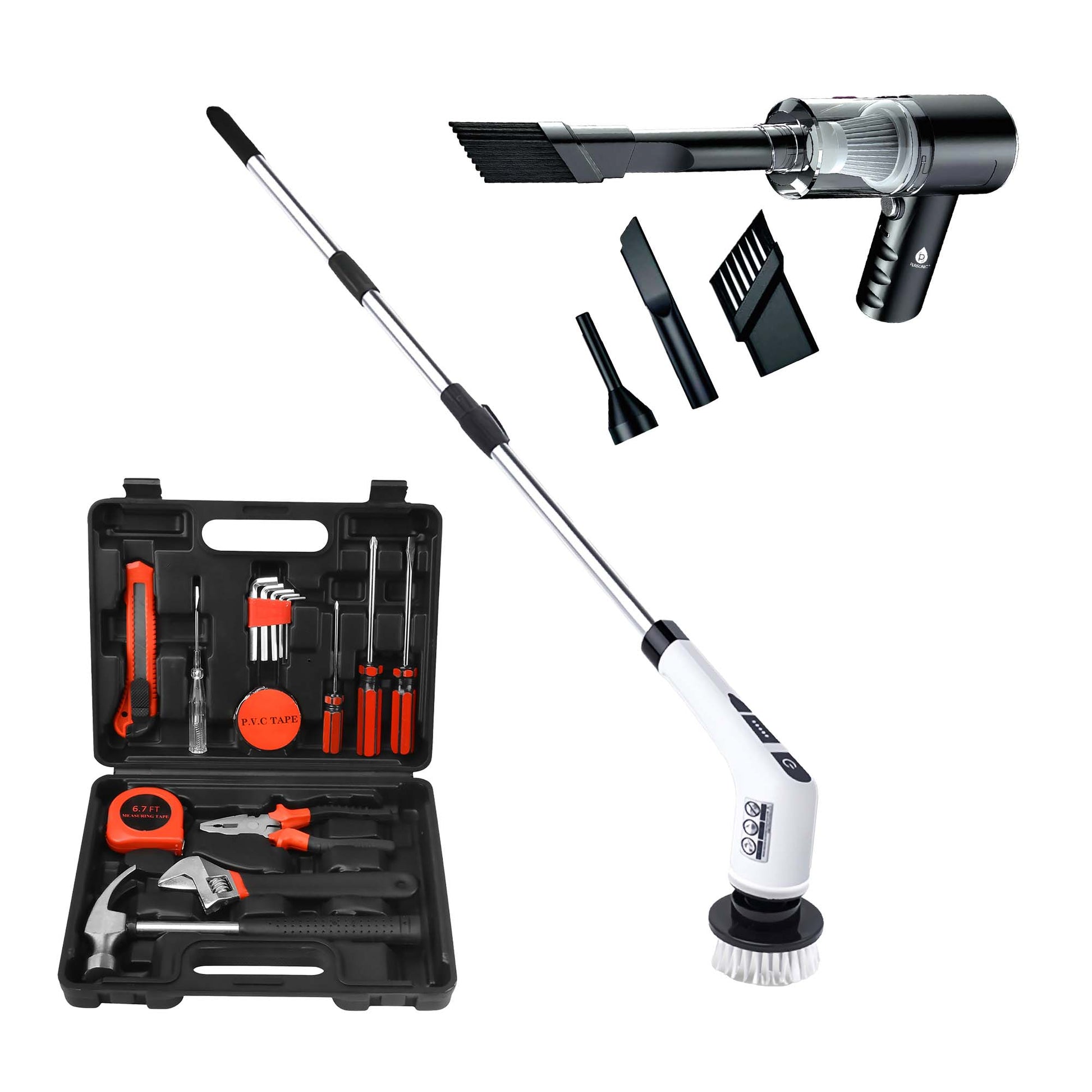 🛠️ Handy Solutions 16 - Piece Tool Kit + Cordless Power Scrubber + 2 - in - 1 Mini Wireless Vacuum & Air Duster Bundle 🌟 - Health & Longevity Life