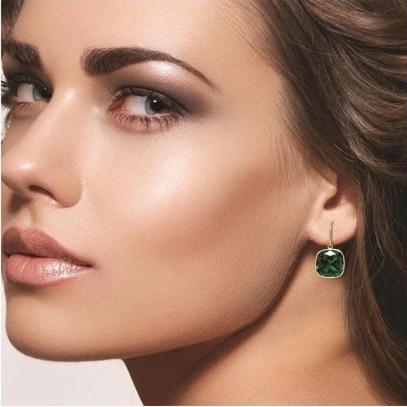 Luxurious 4.50CTW Lab Grown Cushion Cut Emerald Drop Earrings in 925 Sterling Silver - 8mm Square Gems - Health & Longevity Life