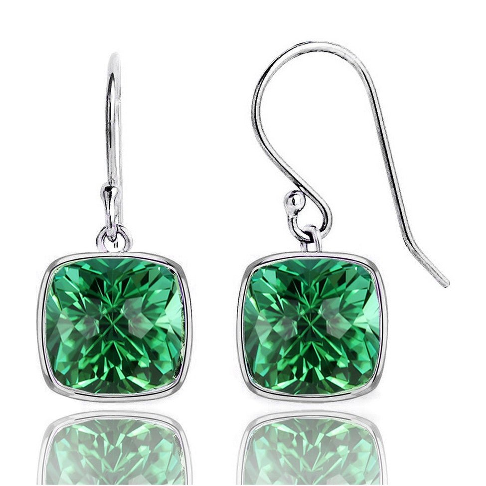 Luxurious 4.50CTW Lab Grown Cushion Cut Emerald Drop Earrings in 925 Sterling Silver - 8mm Square Gems - Health & Longevity Life