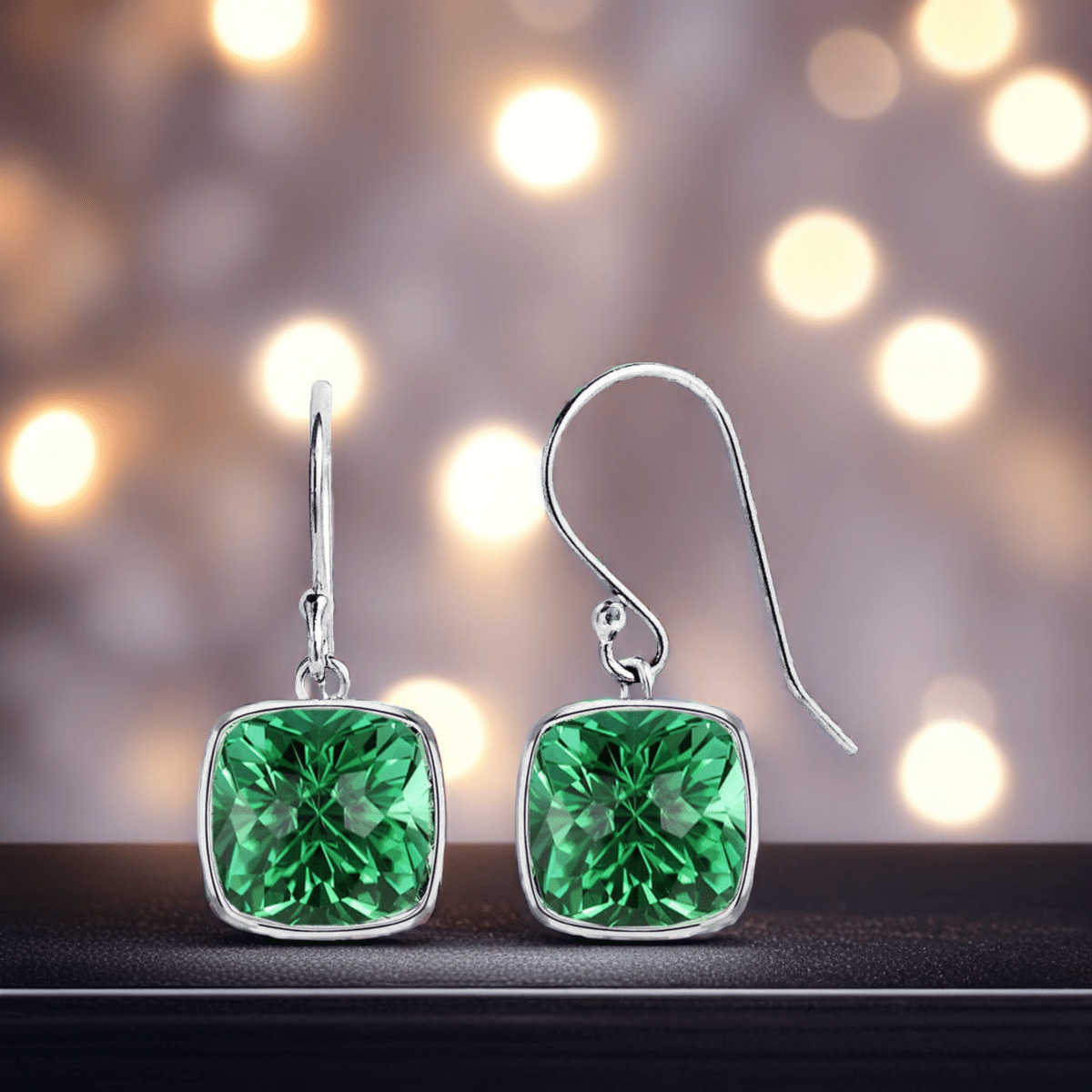 Luxurious 4.50CTW Lab Grown Cushion Cut Emerald Drop Earrings in 925 Sterling Silver - 8mm Square Gems - Health & Longevity Life