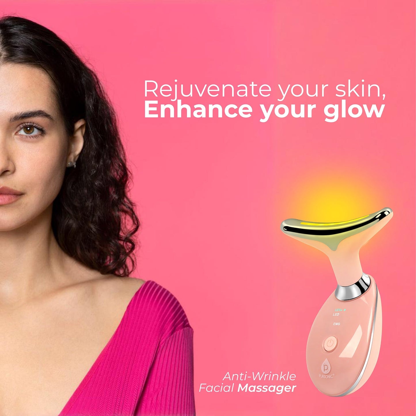 Pursonic 7 - in - 1 LED Light Therapy Beauty Device - Red Light Therapy Face & Neck Sculpting Wand - Health & Longevity Life