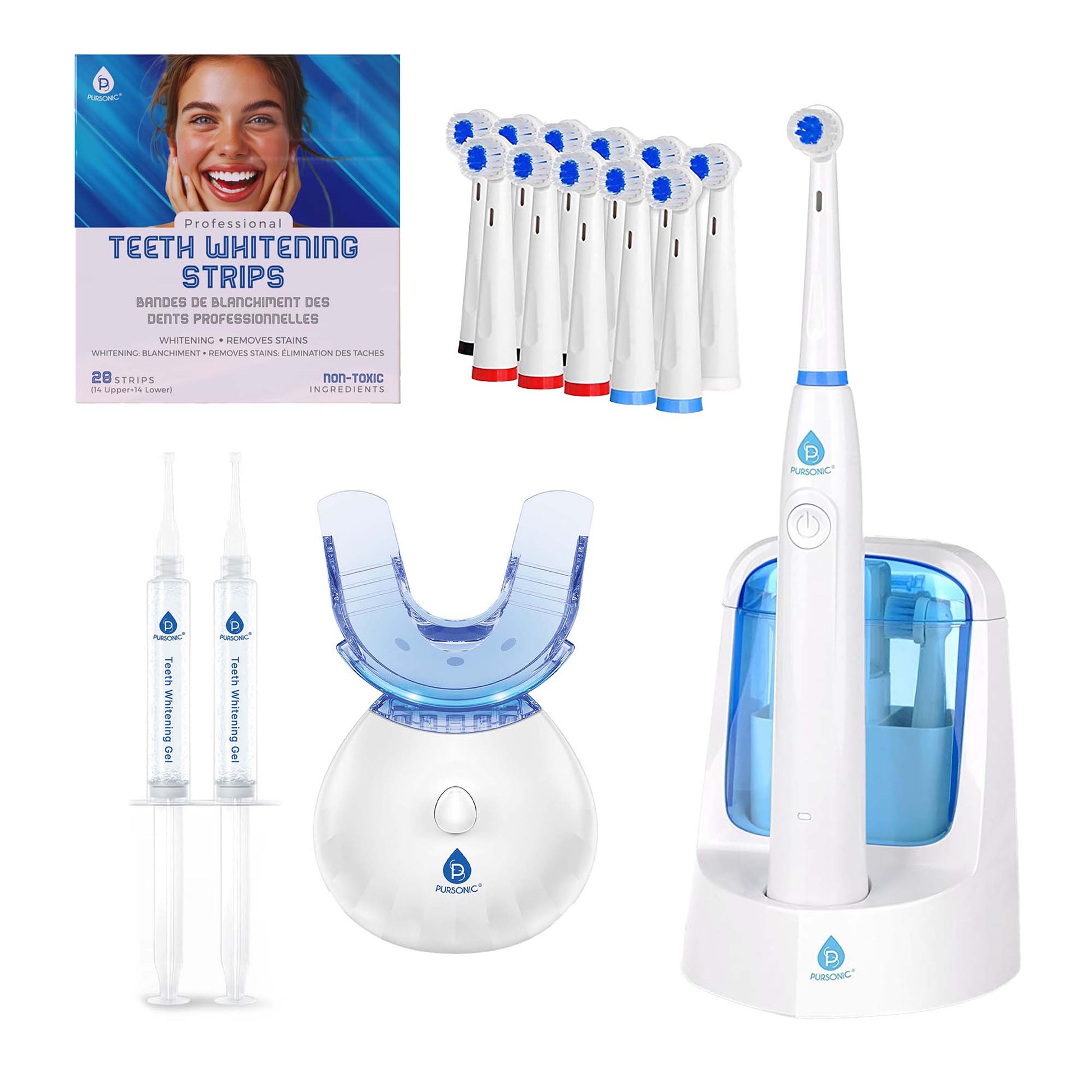 Pursonic Advanced Smile Care Bundle – LED Whitening Kit, Whitening Strips, & Electric Toothbrush - Health & Longevity Life