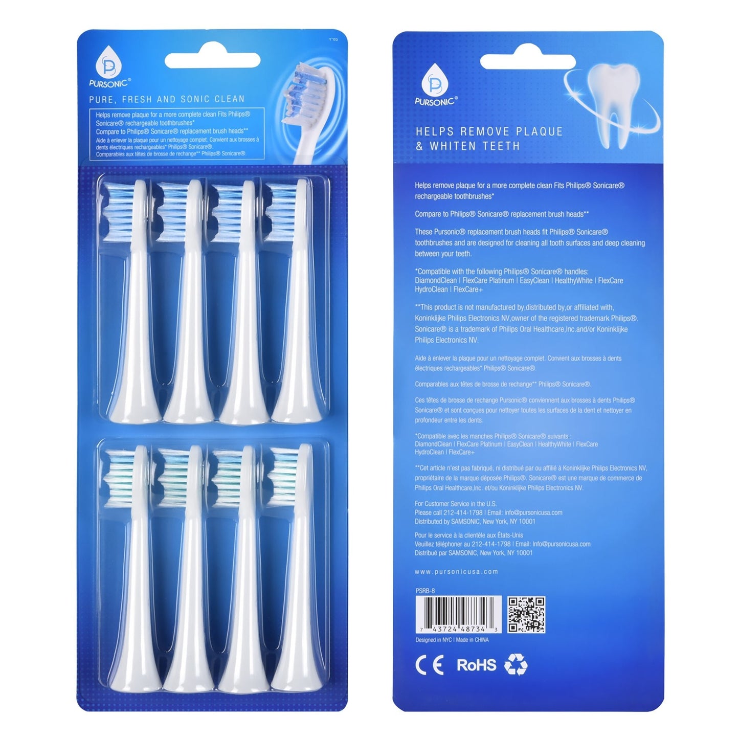 Pursonic Replacement Toothbrush Heads, Compatible with Sonicare Electric Toothbrush 8 Pack - Health & Longevity Life