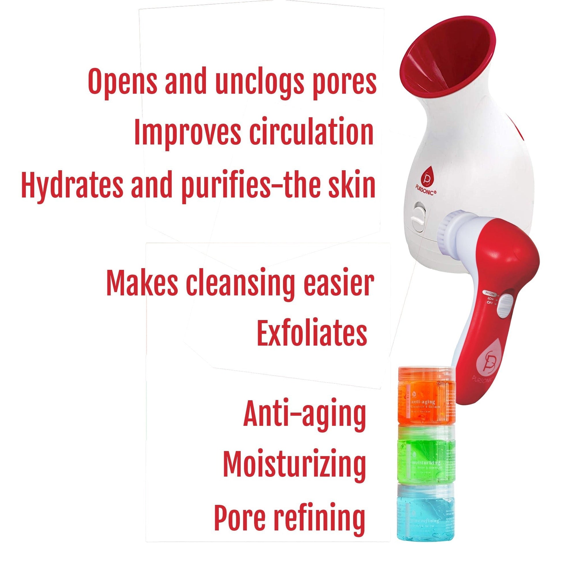 Pursonic Spa Facial Care Bundle: Facial Steamer, Cleansing Brush, & Gel Face Masks - Health & Longevity Life