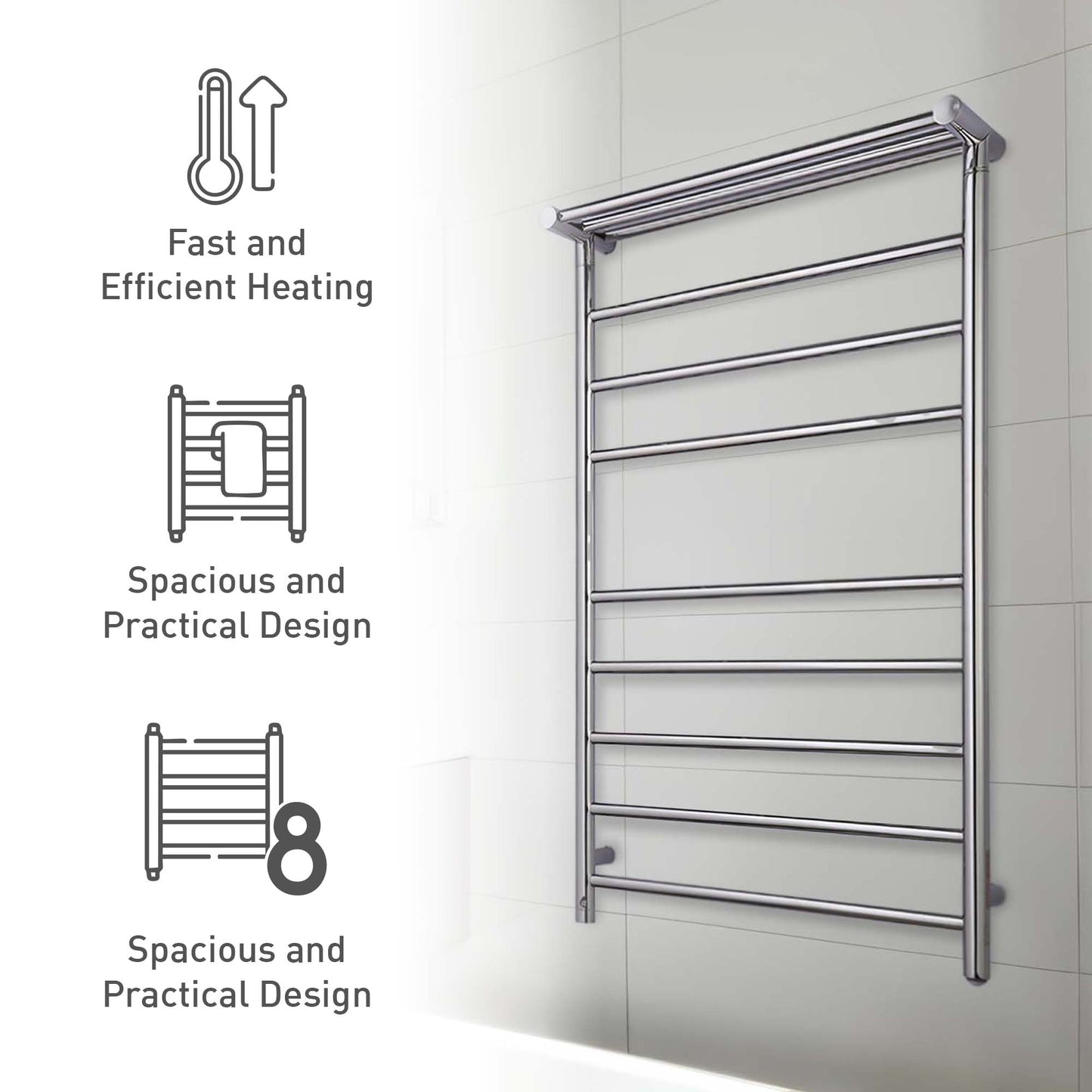 Pursonic Wall Mount Electric Towel Warmer with 8 Heated Bars Plus 3 Non - heated Bars - Health & Longevity Life